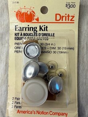 Vintage 1993 Dritz Earring Kit 217-30 3/4” Fabric Covered 2 Pairs NOS USA